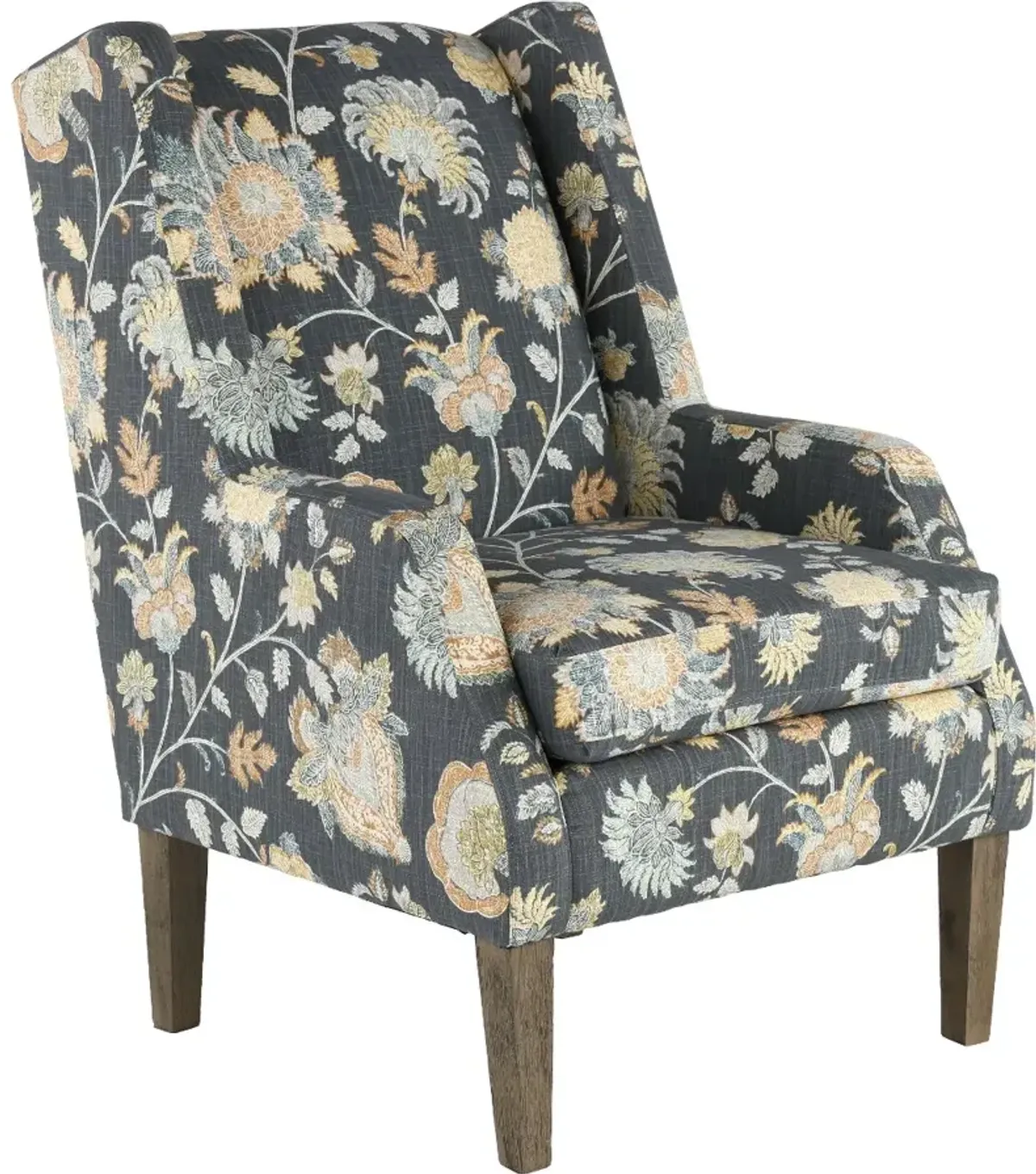 Whimsey Graphite Floral Wing Chair