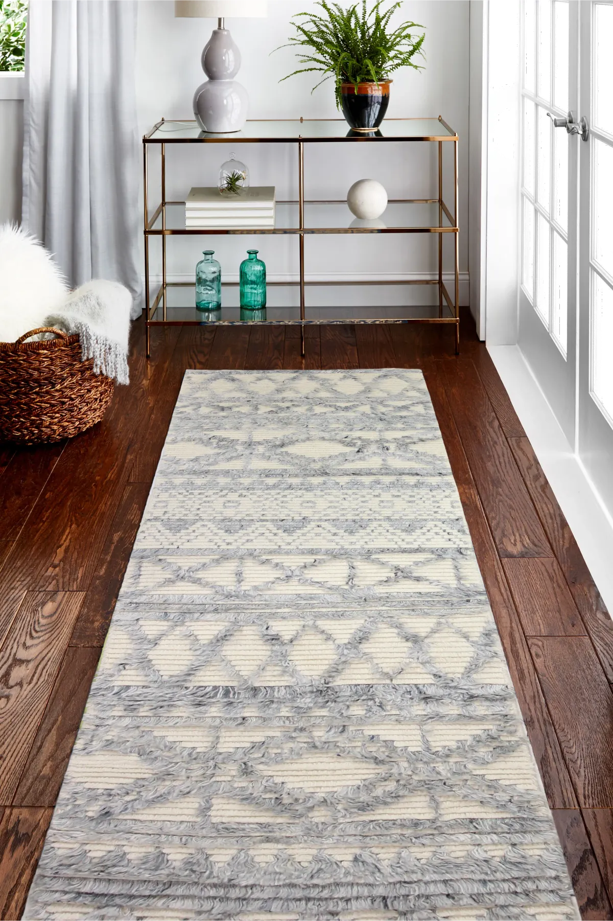 Janie Wool Hand Knotted Blue Runner Rug