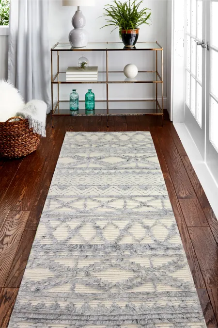 Janie Wool Hand Knotted Blue Runner Rug