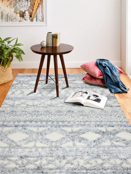 Janie 5 x 8 Wool Hand Knotted Blue Area Rug