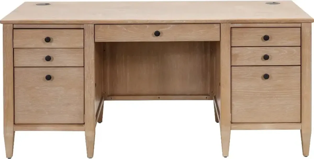 Laurel Natural Oak Double Pedestal Executive Desk