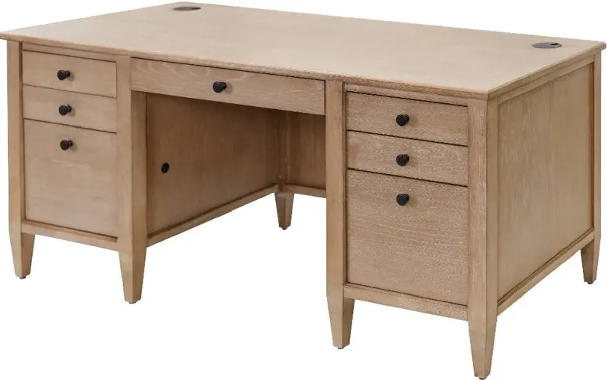 Laurel Natural Oak Double Pedestal Executive Desk