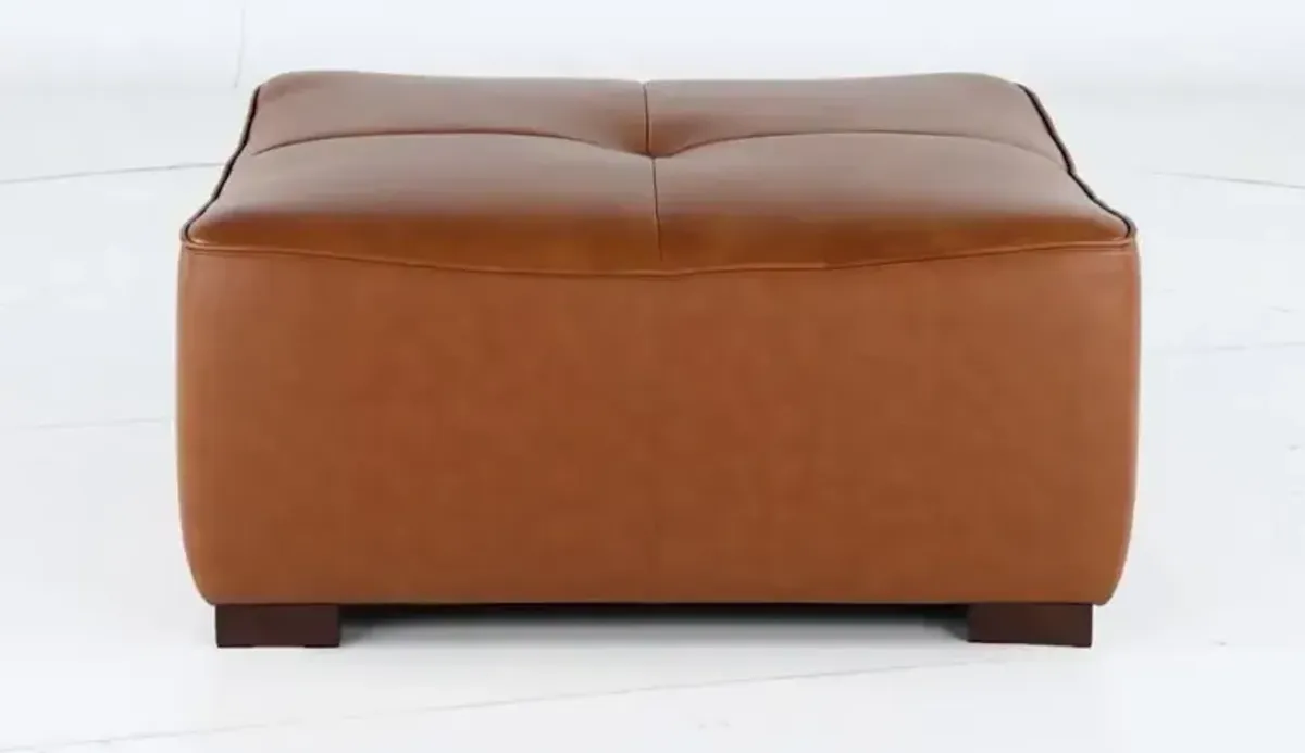 Denver Tobacco Brown Leather Cocktail Ottoman