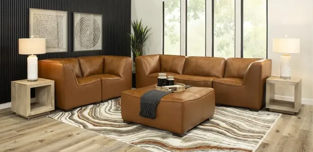 Denver Tobacco Brown Leather Cocktail Ottoman