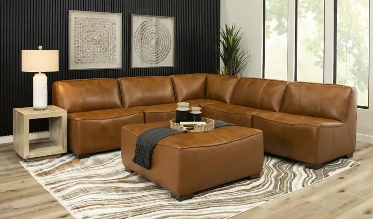 Denver Tobacco Brown Leather Cocktail Ottoman