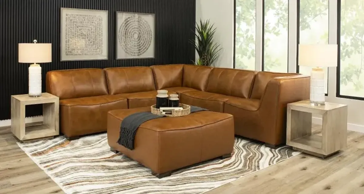 Denver Tobacco Brown Leather Cocktail Ottoman