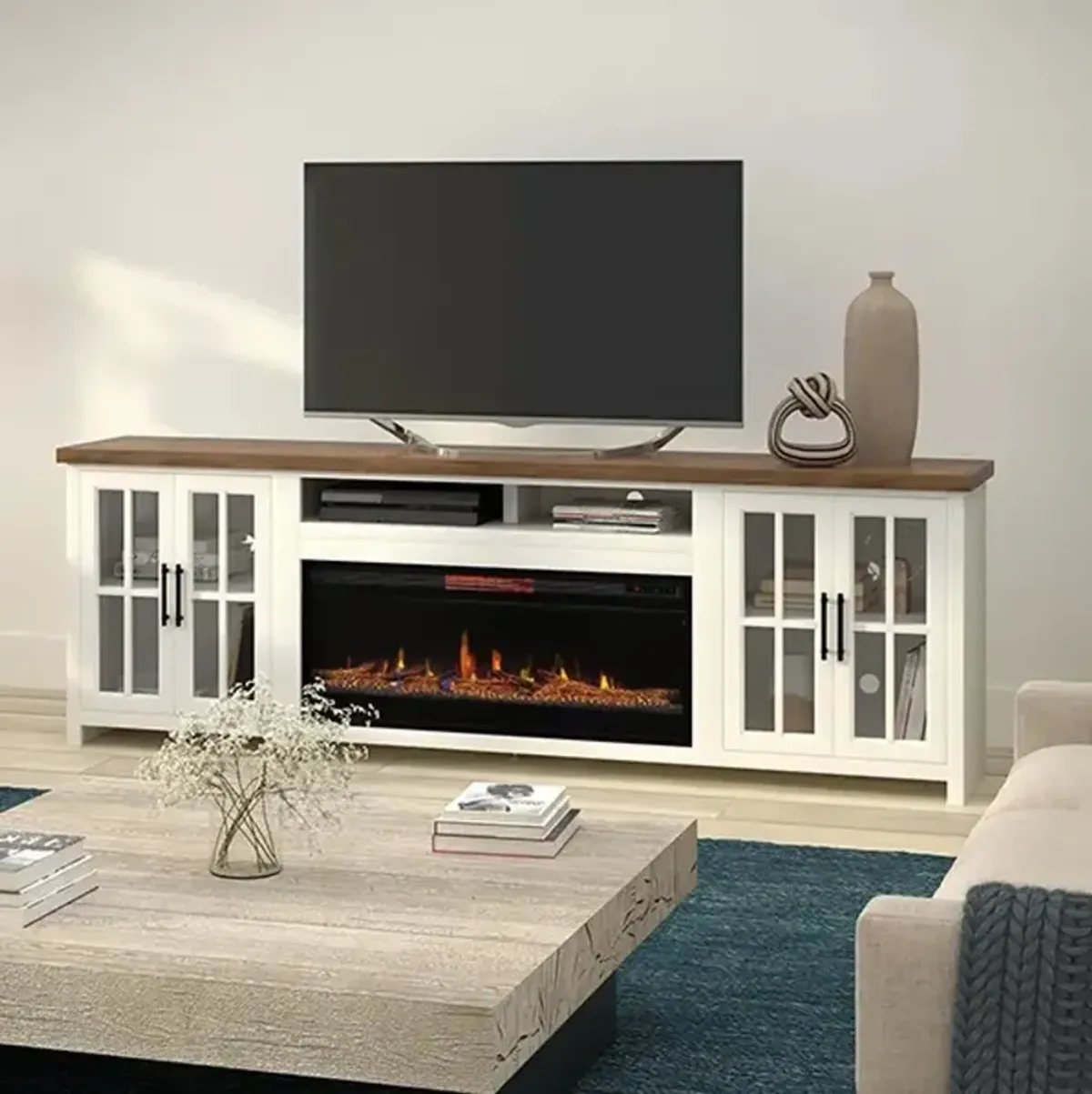 Hampton White Fireplace TV Stand