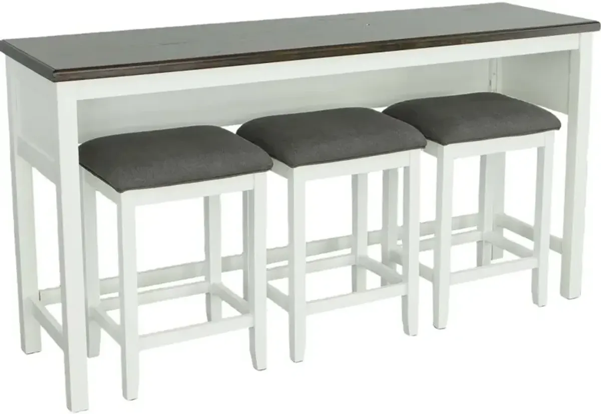 Study Hall White Counter Height Table with 3 Stools