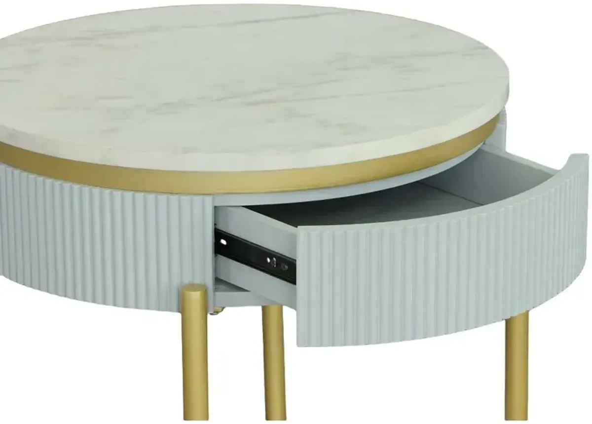 Deco White Round End Table