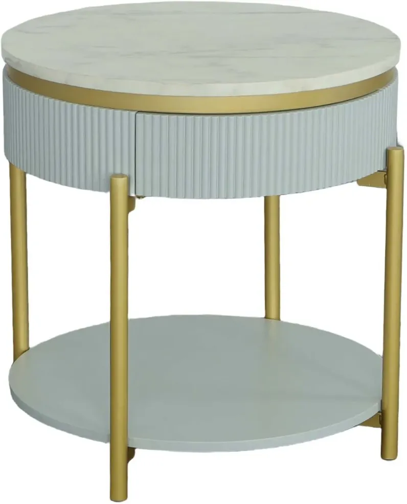 Deco White Round End Table