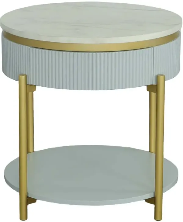 Deco White Round End Table
