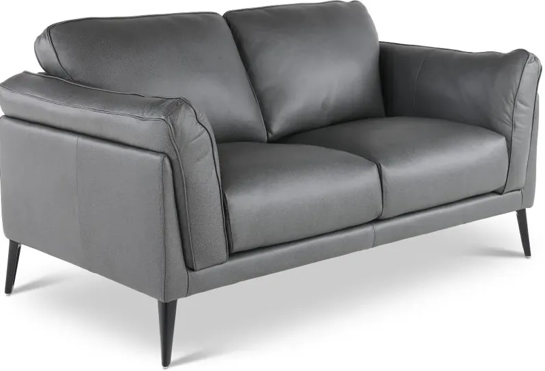 Paris Gray Leather Loveseat