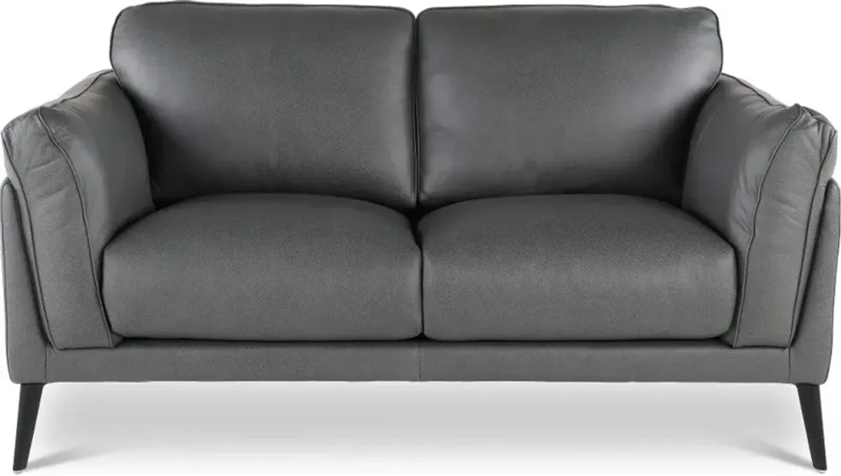 Paris Gray Leather Loveseat