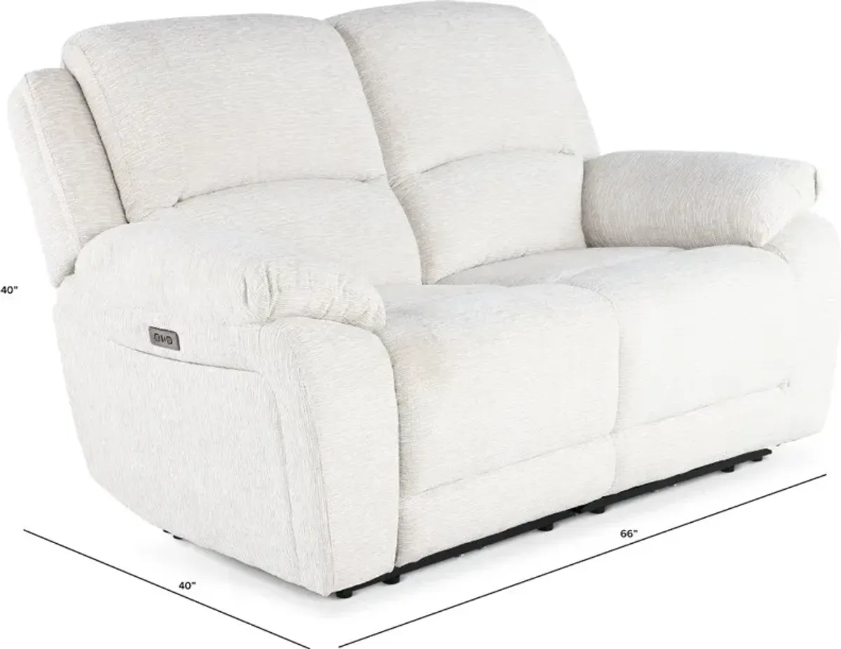 Birch Opal White Power Reclining Loveseat