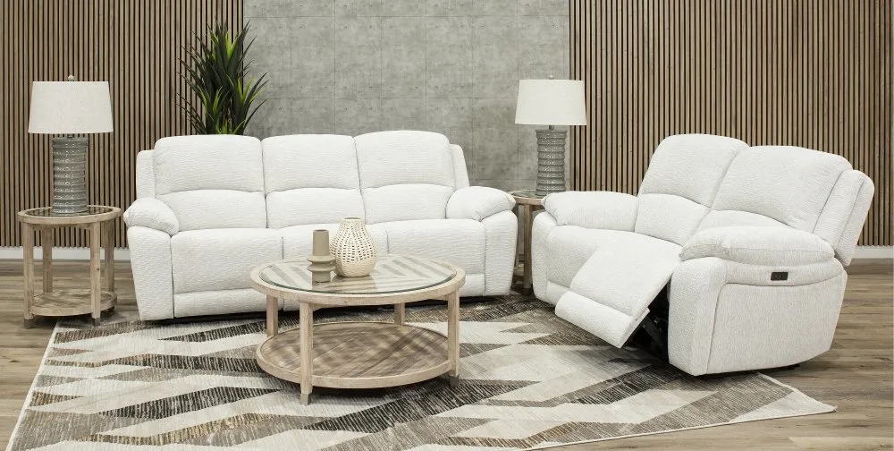 Birch Opal White Power Reclining Loveseat