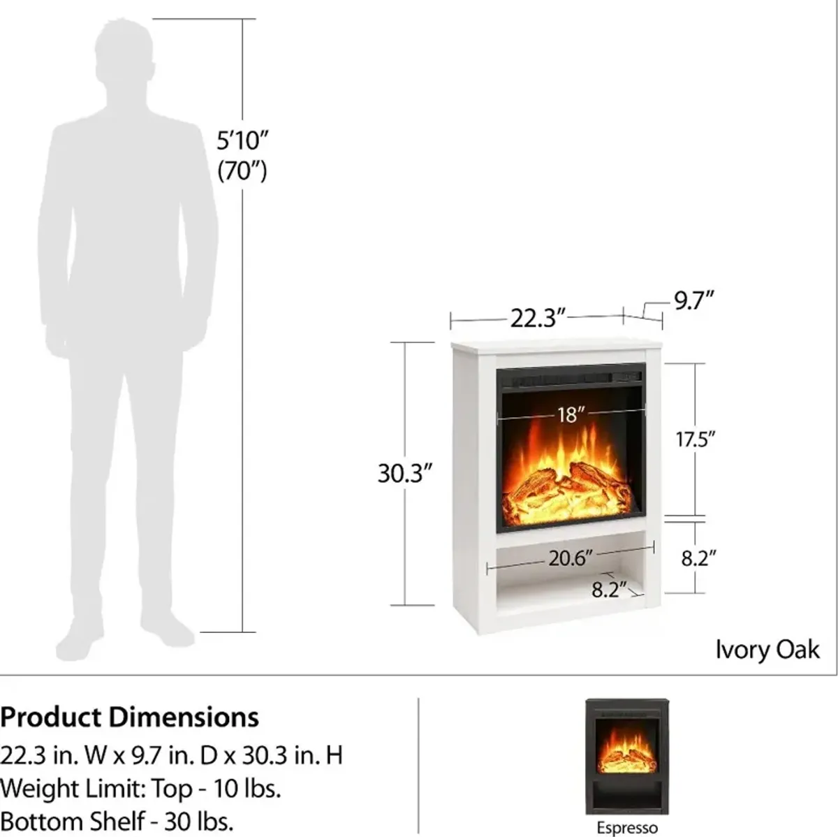 Clermont Espresso Electric Fireplace