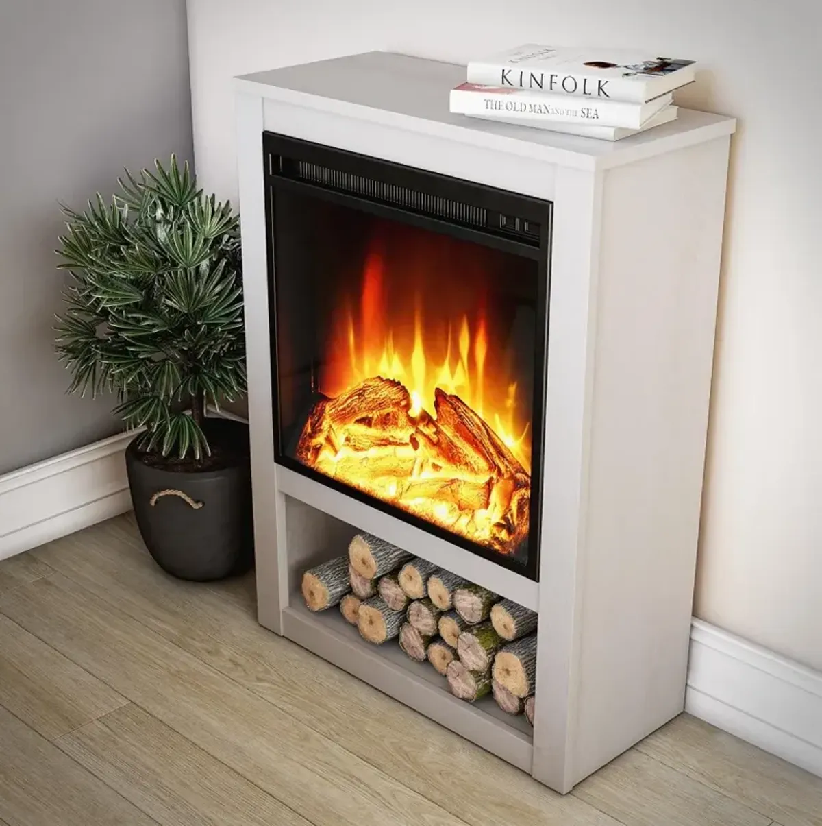 Clermont White Electric Fireplace