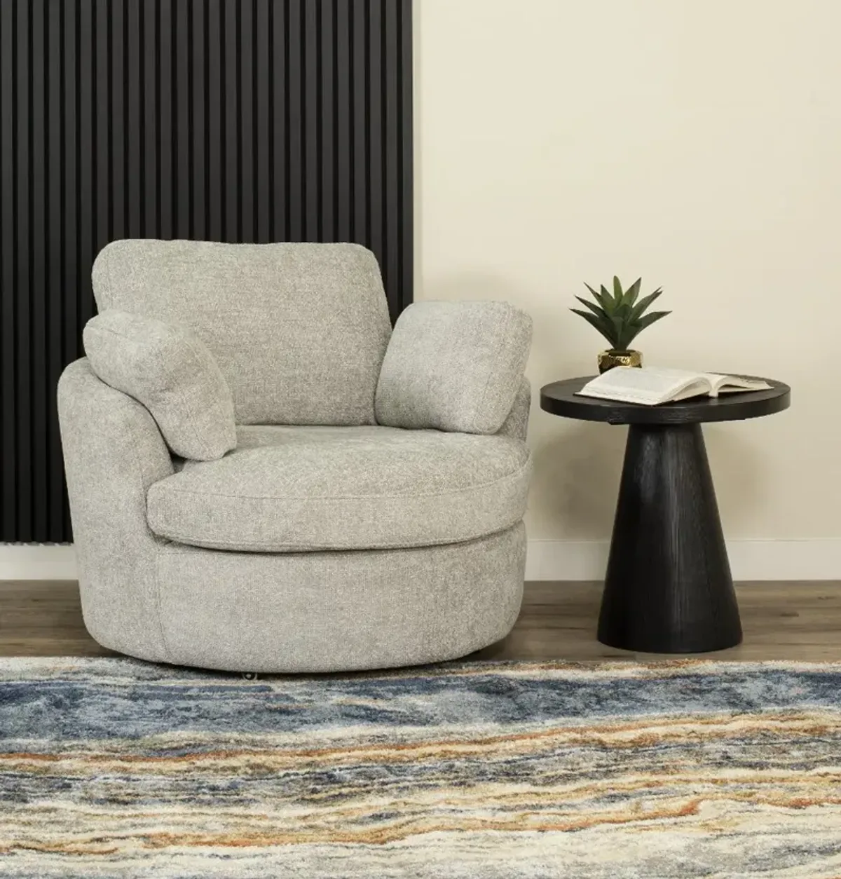 Slider Silver Swivel Barrel Chair