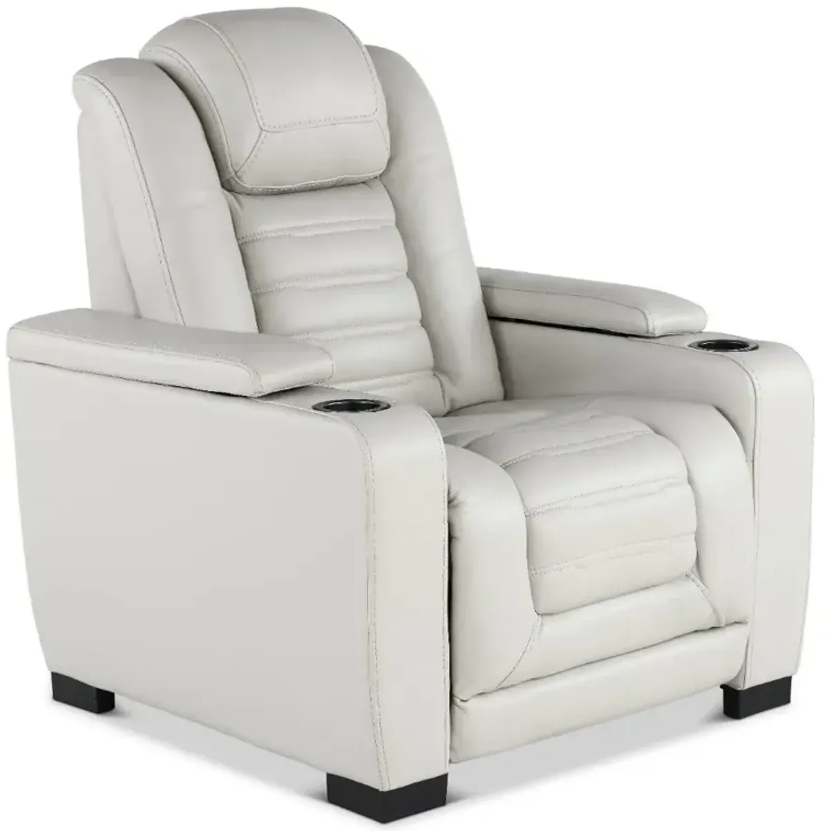 Transformer Light Gray Leather Power Recliner with Power Headrest