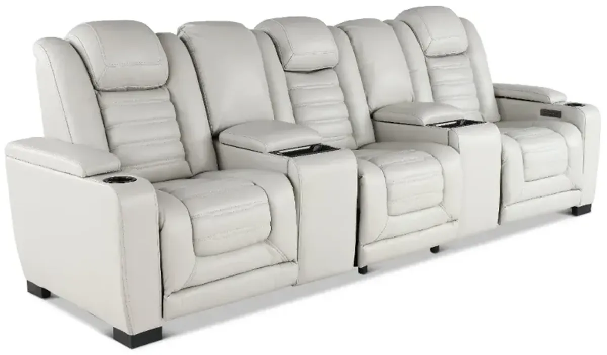 Transformer Light Gray Leather 5 Piece Power Reclining Home Theater Seating