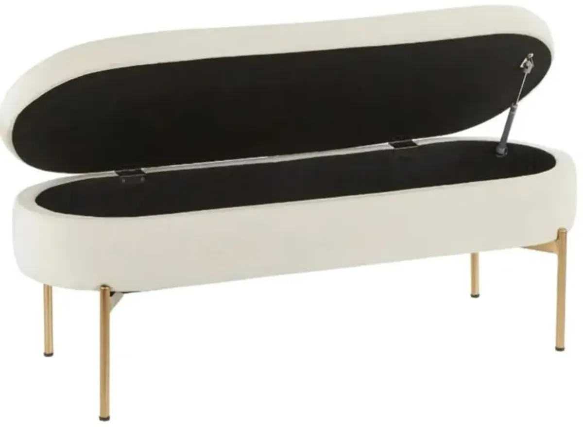 Glam Cream Velvet Storage Bench with Gold Base - Chloe