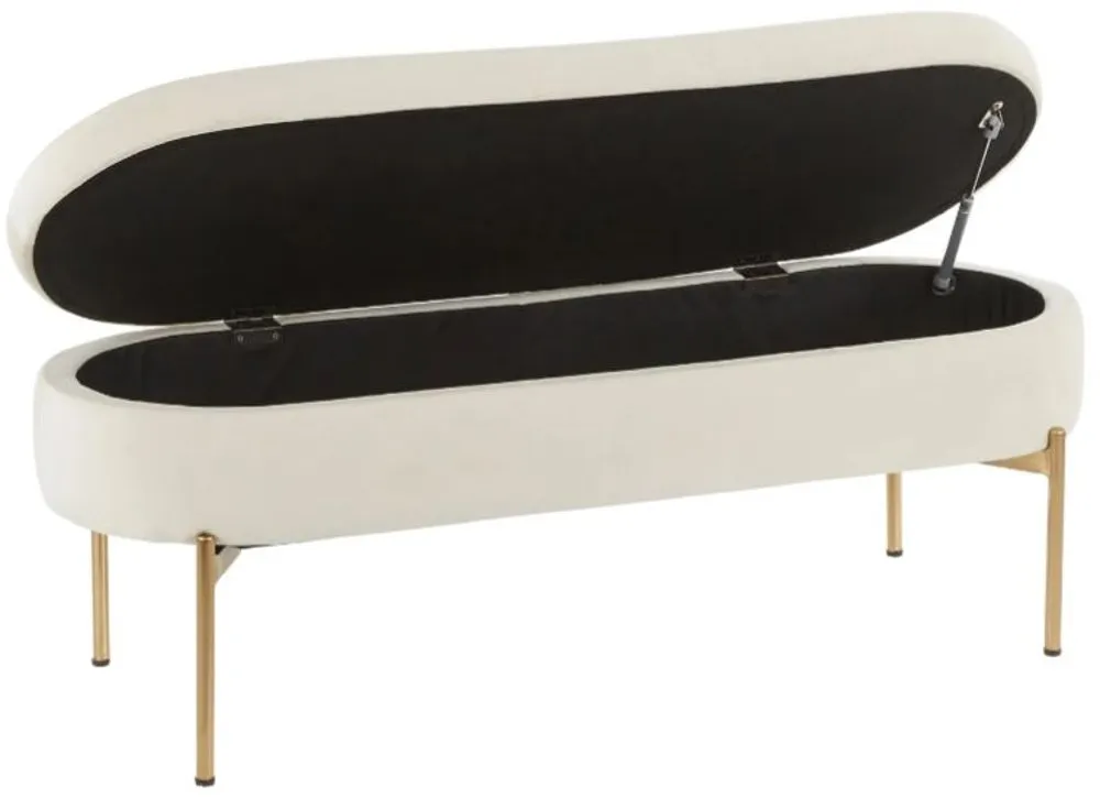 Glam Cream Velvet Storage Bench with Gold Base - Chloe