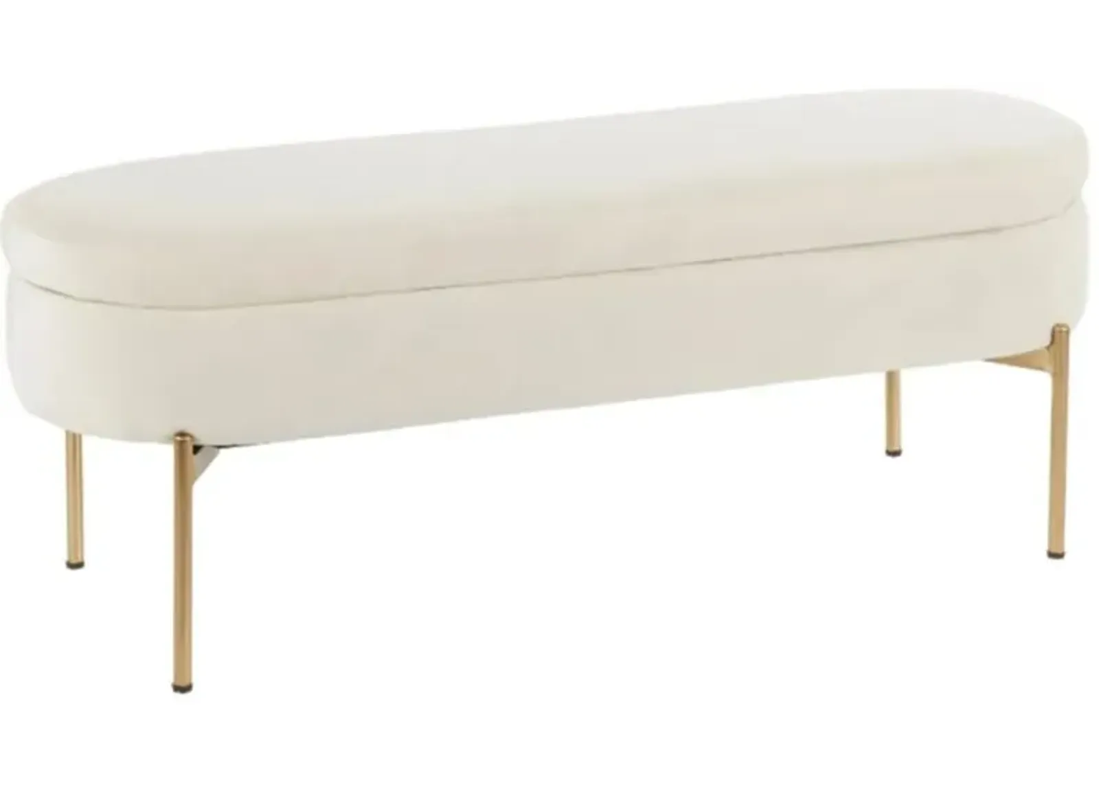 Glam Cream Velvet Storage Bench with Gold Base - Chloe