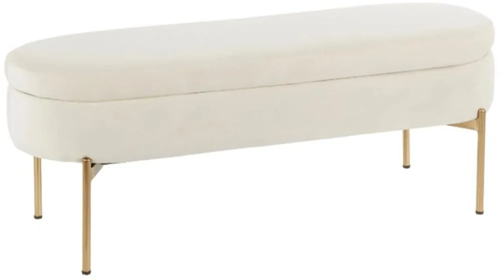 Glam Cream Velvet Storage Bench with Gold Base - Chloe