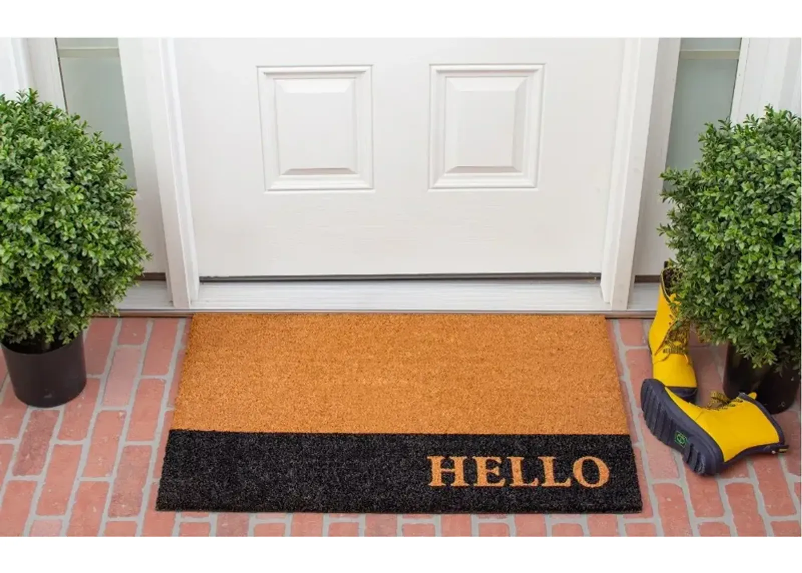 Hello Black Stripe Doormat