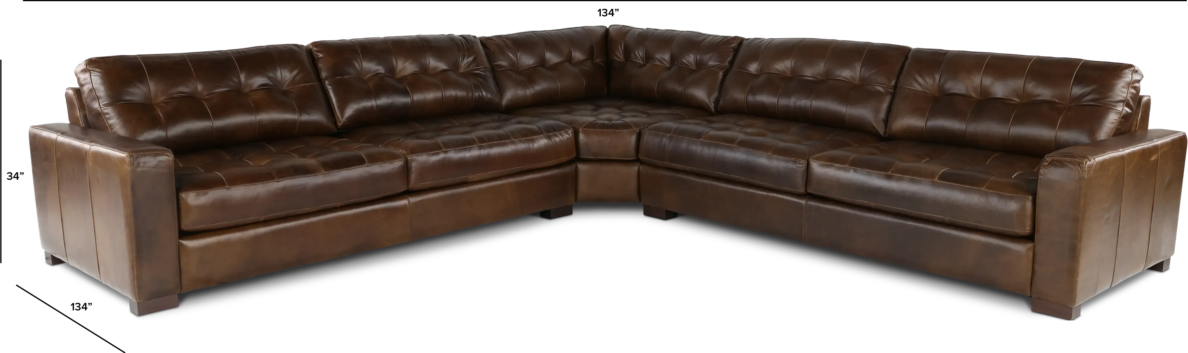 Chester Brown Leather 3 Piece Sectional