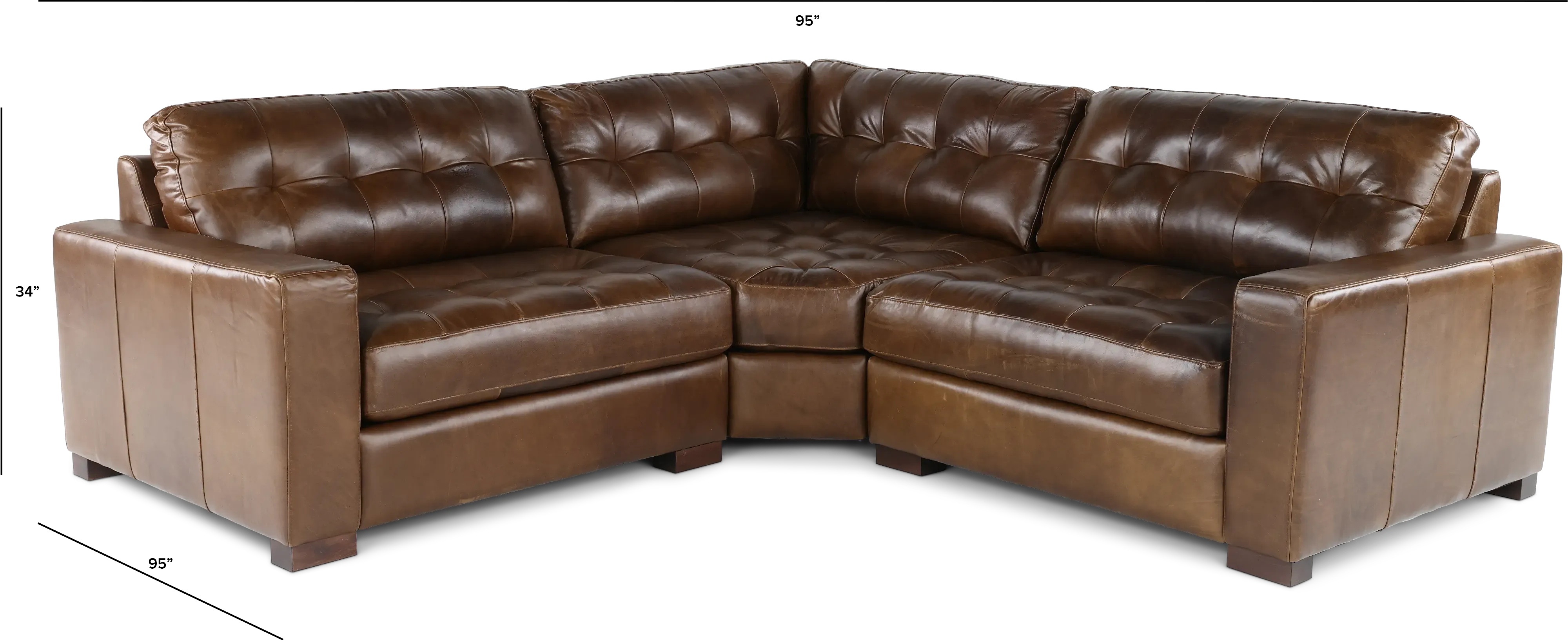 Chester Brown Leather 3 Piece Sectional