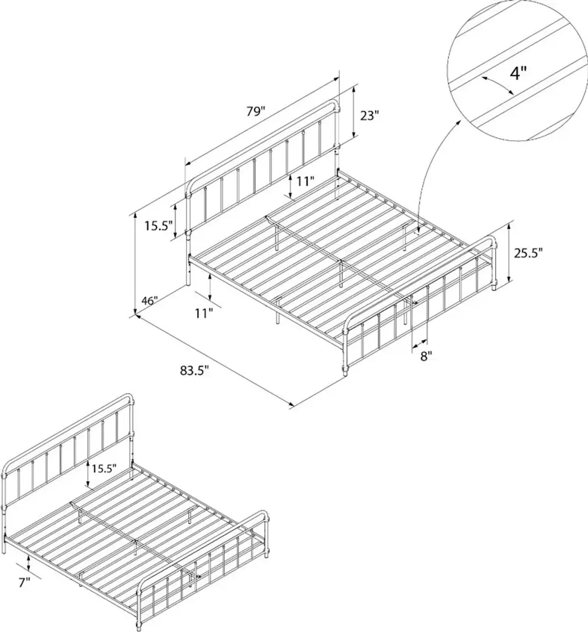 Wallace Black Metal King Platform Bed