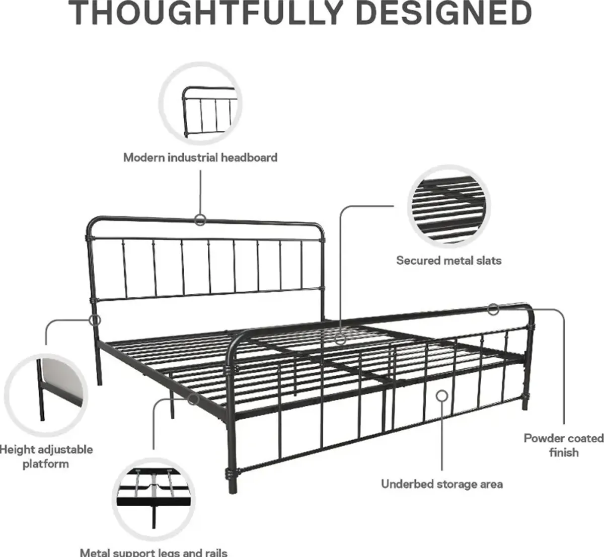 Wallace Black Metal King Platform Bed