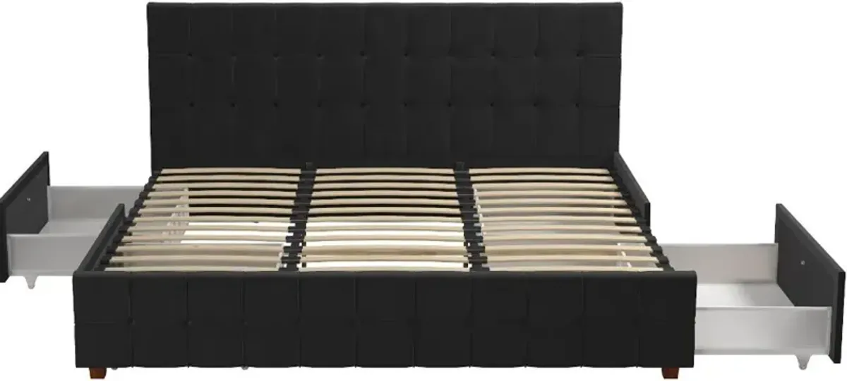 Elizabeth Black King Upholstered Bed with Storage