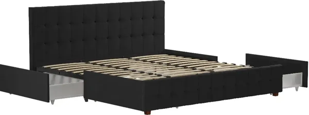 Elizabeth Black King Upholstered Bed with Storage