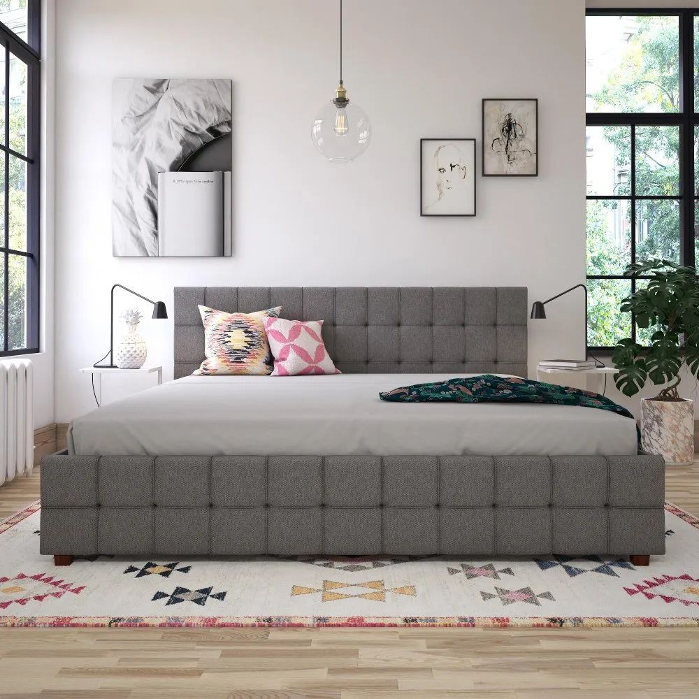 Elizabeth Gray King Upholstered Bed with Storage