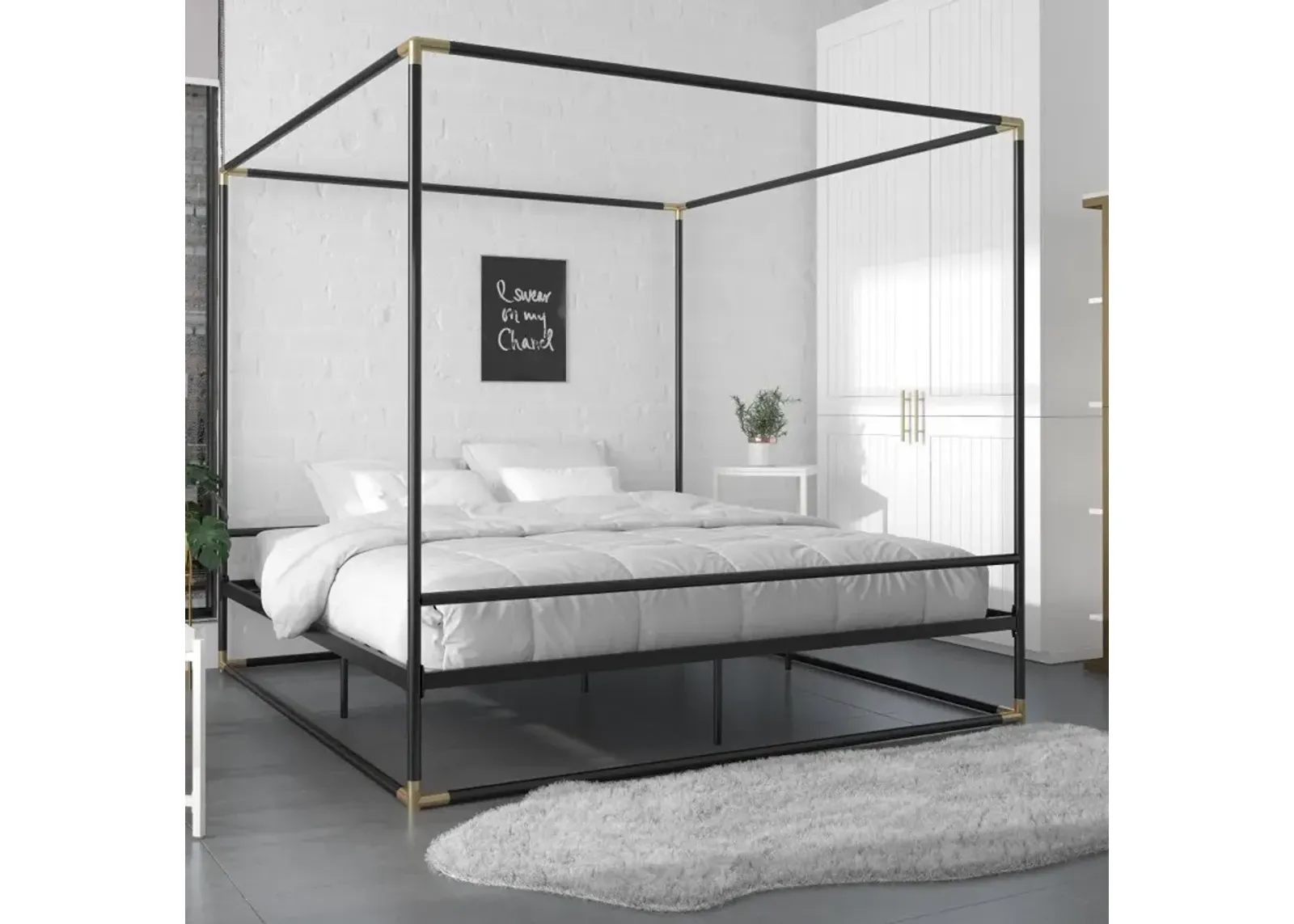 Celeste Canopy Black and Gold King Canopy Bed