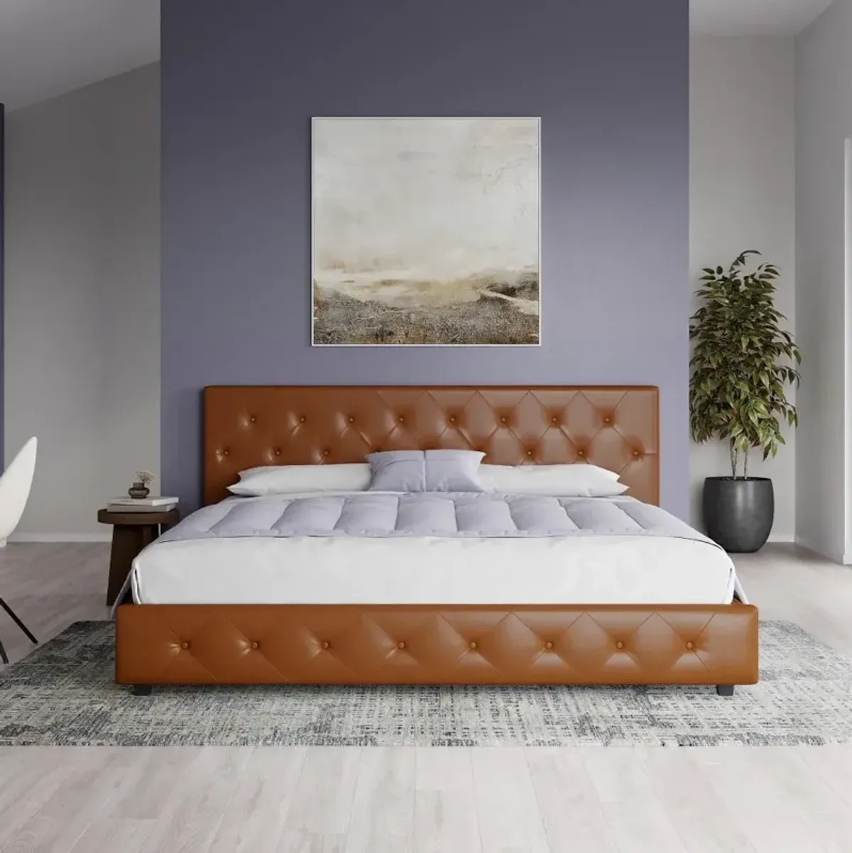 Dana Camel Upholstered King Platform Bed