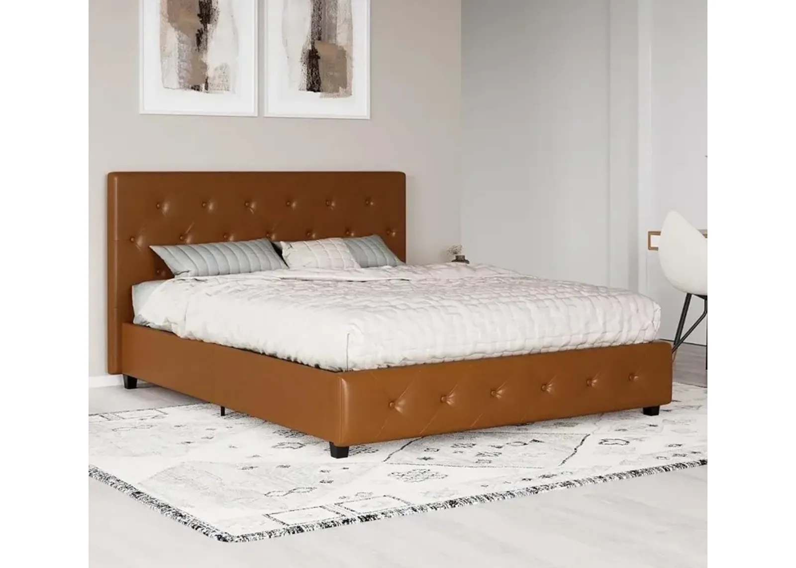 Dana Camel Upholstered King Platform Bed