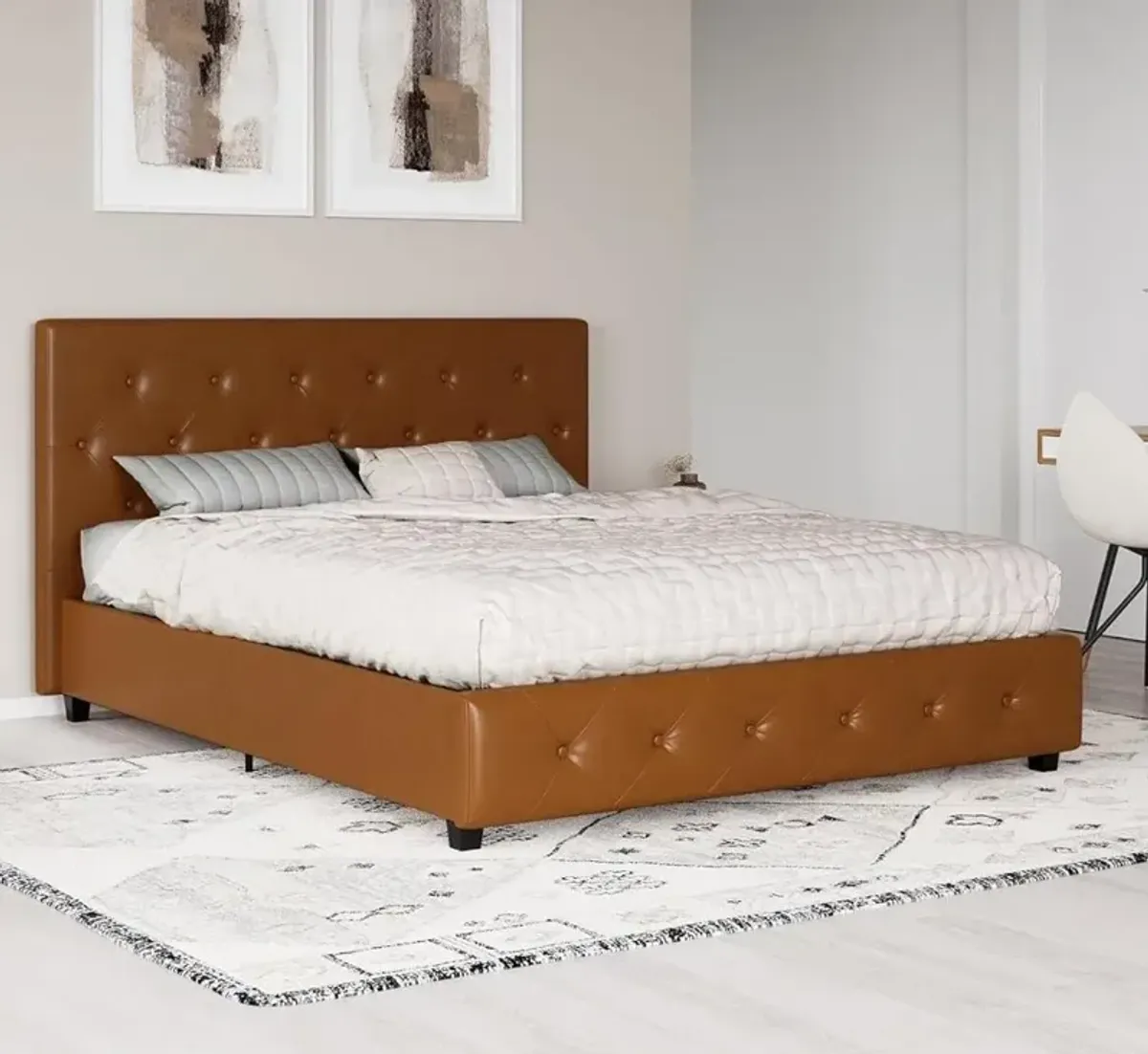 Dana Camel Upholstered King Platform Bed