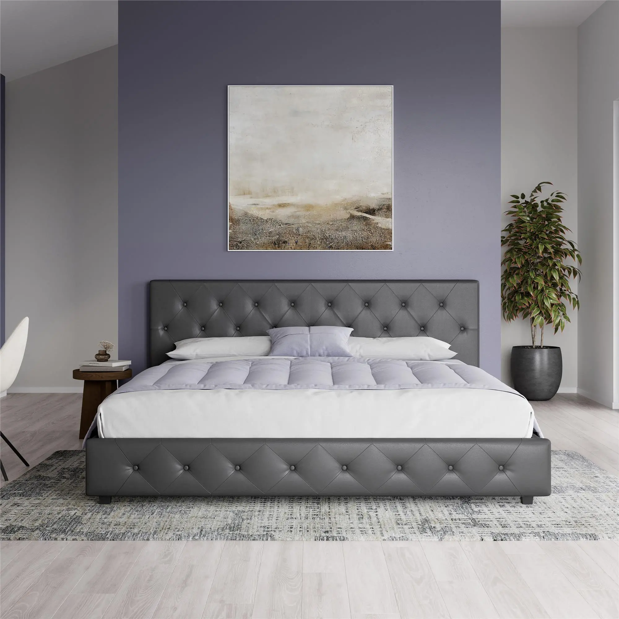 Dana Gray Upholstered King Platform Bed