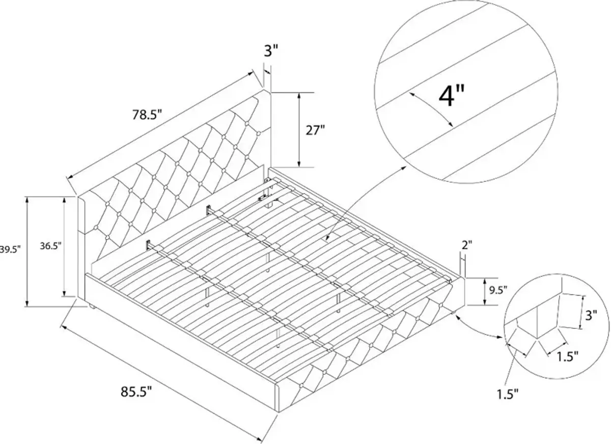 Dana Gray Upholstered King Platform Bed