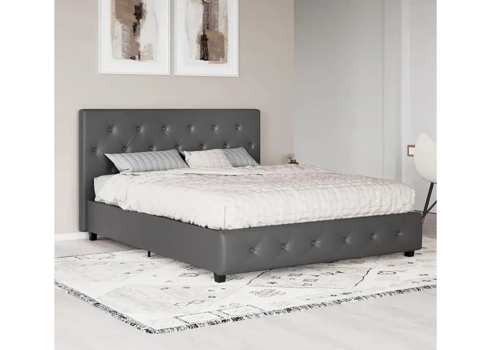 Dana Gray Upholstered King Platform Bed