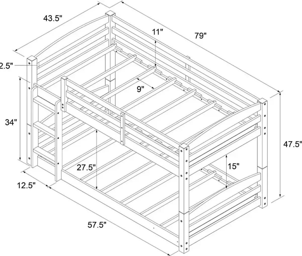 Sierra Brown Low Twin-over-Twin Convertible Bunk Bed