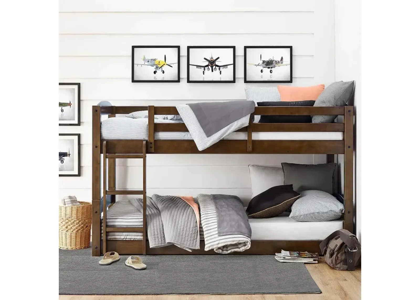 Sierra Brown Low Twin-over-Twin Convertible Bunk Bed