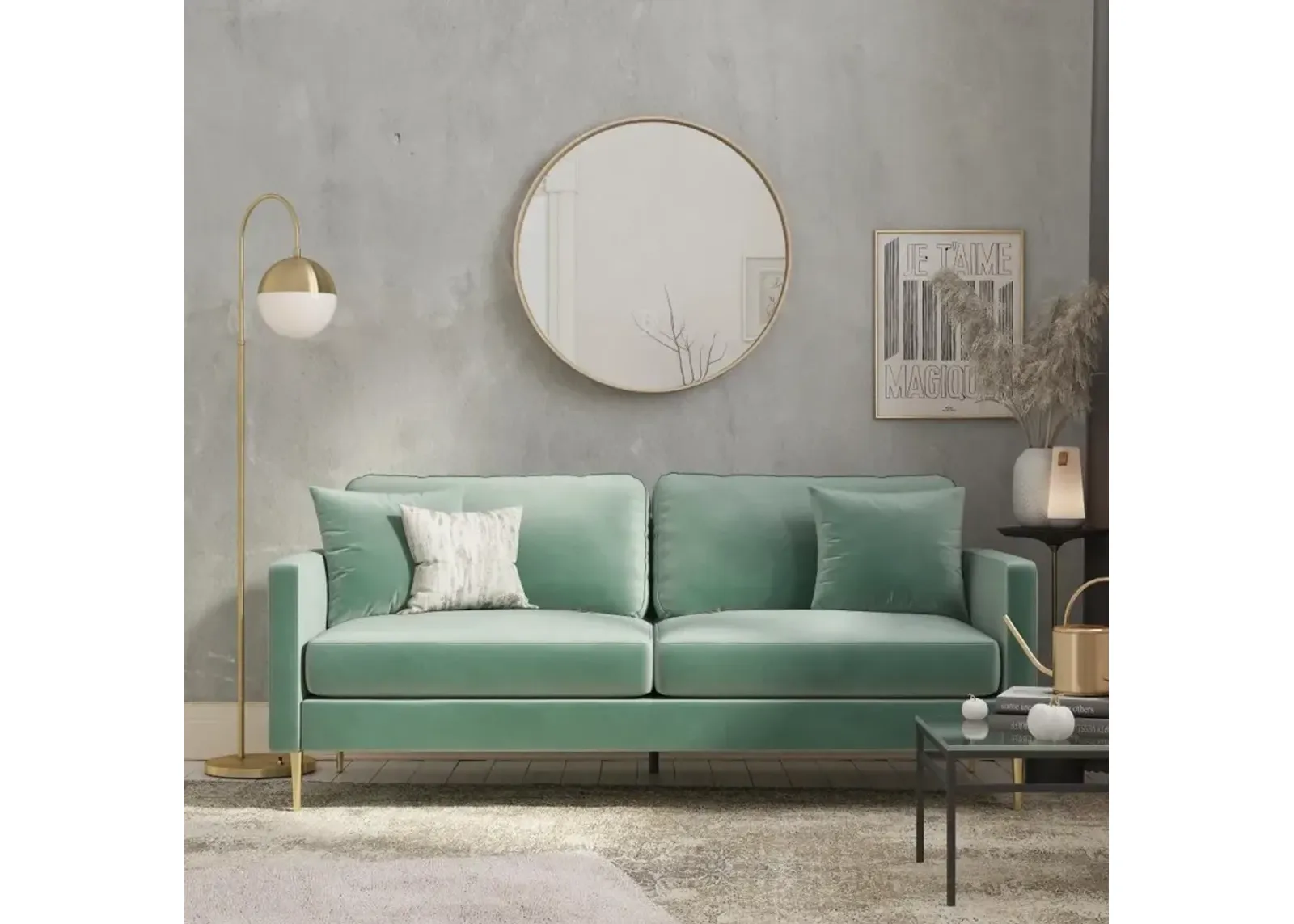 Highland Green Velvet Sofa