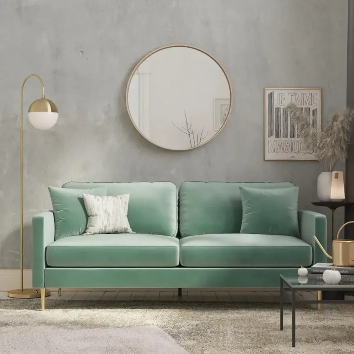 Highland Green Velvet Sofa