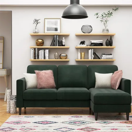 Strummer Green Velvet Reversible Sofa-Chaise