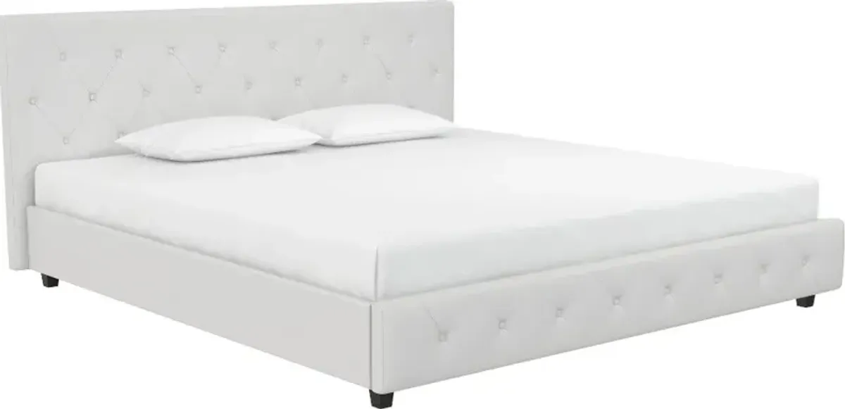 Dana White Upholstered King Platform Bed