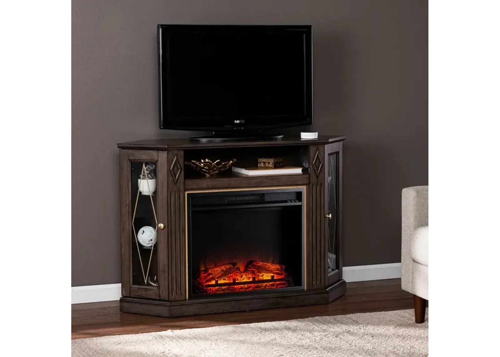 Austindale Brown Electric Fireplace Media Mantel